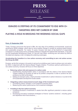 Eurazeo Is Stepping up Its Commitment to Esg with O+ Targeting Zero Net Carbon by 2040 Playing a Role in Bridging the Widening Social Gaps