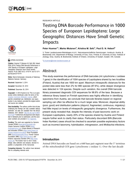 Testing DNA Barcode Performance in 1000 Species of European Lepidoptera: Large Geographic Distances Have Small Genetic Impacts
