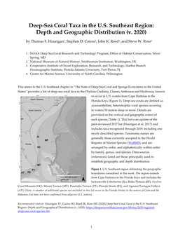 Deep-Sea Coral Taxa in the U.S. Southeast Region: Depth and Geographic Distribution (V