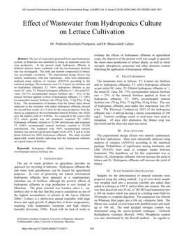 Effect of Wastewater from Hydroponics Culture on Lettuce Cultivation