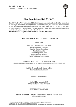 Final Press Release (July 7 , 2007)
