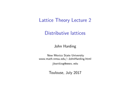 Lattice Theory Lecture 2 Distributive Lattices