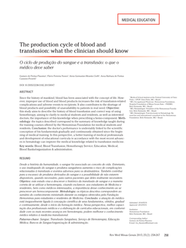 The Production Cycle of Blood and Transfusion: What the Clinician Should Know