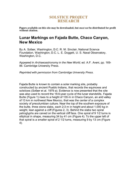 SOLSTICE PROJECT RESEARCH Lunar Markings on Fajada Butte, Chaco Canyon, New Mexico