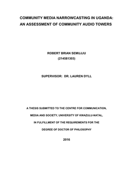 Community Media Narrowcasting in Uganda: an Assessment of Community Audio Towers