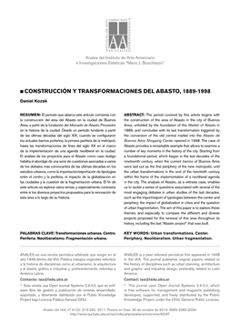 Construcción Y Transformaciones Del Abasto, 1889-1998