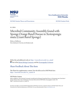 Microbial Community Assembly Found with Sponge Orange Band Disease in Xestospongia Muta (Giant Barrel Sponge)