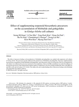 Effect of Supplementing Terpenoid Biosynthetic Precursors on the Accumulation of Bilobalide and Ginkgolides in Ginkgo Biloba