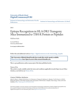 Epitope Recognition in HLA-DR3 Transgenic Mice Immunized to TSH-R Protein Or Peptides Hidefumi Inaba