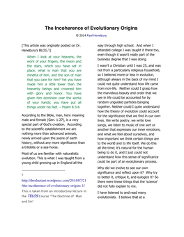 The Incoherence of Evolutionary Origins © 2014 Paul Henebury