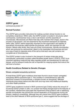 CEP57 Gene Centrosomal Protein 57