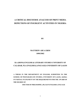 A Critical Discourse Analysis of Print Media Depictions of Insurgent Activities in Nigeria