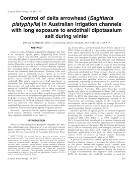 Control of Delta Arrowhead (Sagittaria Platyphylla) in Australian Irrigation Channels with Long Exposure to Endothall Dipotassium Salt During Winter