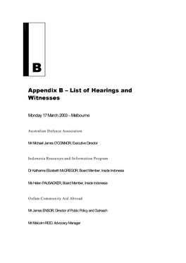 Appendix B: List of Hearings and Witnesses
