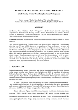 PERTUNJUKAN BUNRAKU DENGAN WAYANG GOLEK (Studi Banding Struktur Pendukung Dan Fungsi Pertunjukan)