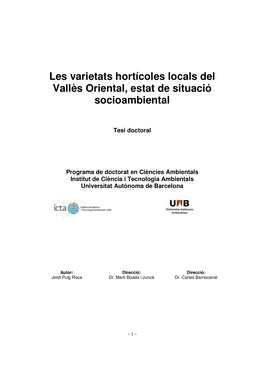 Les Varietats Hortícoles Locals Del Vallès Oriental, Estat De Situació Socioambiental