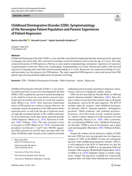 Childhood Disintegrative Disorder (CDD): Symptomatology of the Norwegian Patient Population and Parents’ Experiences of Patient Regression