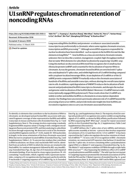 U1 Snrnp Regulates Chromatin Retention of Noncoding Rnas