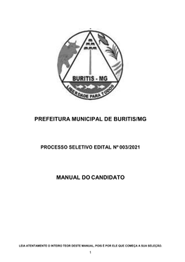 Prefeitura Municipal De Buritis/Mg Manual Do Candidato