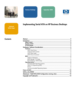 Implementing Serial ATA on HP Business Desktops Technical White Paper