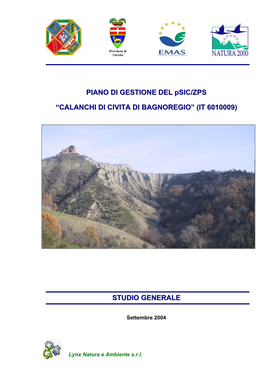 PIANO DI GESTIONE DEL Psic/ZPS “CALANCHI DI CIVITA DI BAGNOREGIO - IT 6010009” PARTE I – STUDIO GENERALE