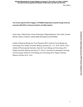 The Inverse Agonist DG172 Triggers a Pparβ/Δ-Independent Myeloid Lineage Shift and Promotes GM-CSF/IL-4-Induced Dendritic Cell Differentiation