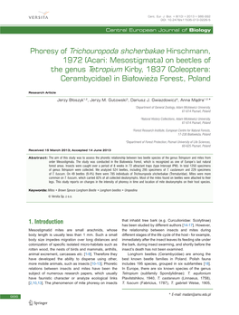 Phoresy of Trichouropoda Shcherbakae Hirschmann