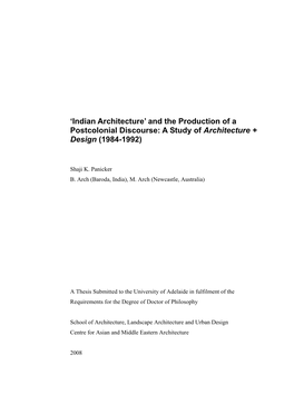 'Indian Architecture' and the Production of a Postcolonial