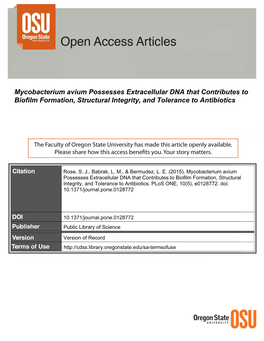 Mycobacterium Avium Possesses Extracellular DNA That Contributes to Biofilm Formation, Structural Integrity, and Tolerance to Antibiotics