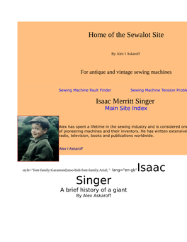 Singer Main Site Index