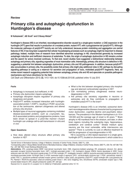 Primary Cilia and Autophagic Dysfunction in Huntington&Rsquo