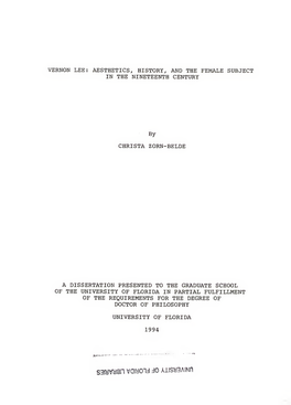 Vernon Lee: Aesthetics, History, and the Female Subject in the Nineteenth Century