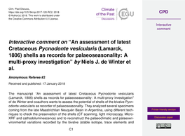 An Assessment of Latest Cretaceous Pycnodonte Vesicularis (Lamarck, 1806) Shells As Records for Palaeoseasonality: a Multi-Proxy Investigation” by Niels J