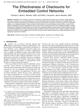 The Effectiveness of Checksums for Embedded Control Networks