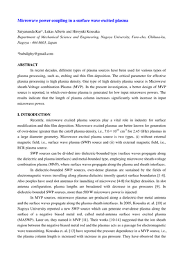 Microwave Power Coupling in a Surface Wave Excited Plasma