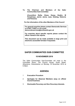 Safer Communities Sub-Committee Agenda