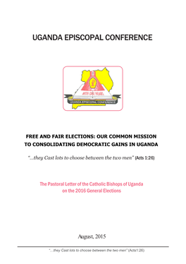Uganda Episcopal Conference, Pastoral Letter on 2016 Elections