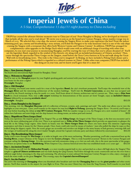 Imperial Jewels of China a 5-Star, Comprehensive 13 Day/11 Night Journey to China Including