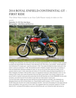 2014 ROYAL ENFIELD CONTINENTAL GT – FIRST RIDE the Other New Indian Is an Ace Café Racer Ready to Take on the World