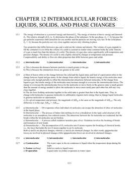 Chapter 12 Intermolecular Forces: Liquids, Solids, and Phase Changes