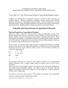 AE 304 Physical Properties of Agrucultural Products (3 Units)