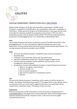 Calefax Composers Competition 2015