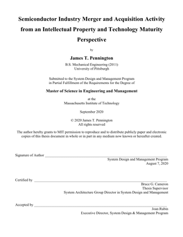 Semiconductor Industry Merger and Acquisition Activity from an Intellectual Property and Technology Maturity Perspective