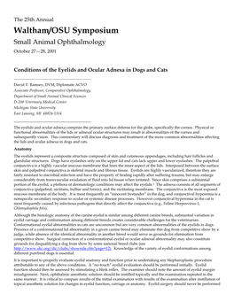 The 25Th Annual Waltham/OSU Symposium Small Animal Ophthalmology October 27—28, 2001