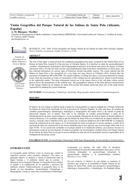 Visión Geográfica Del Parque Natural De Las Salinas De Santa Pola (Alicante, España) A