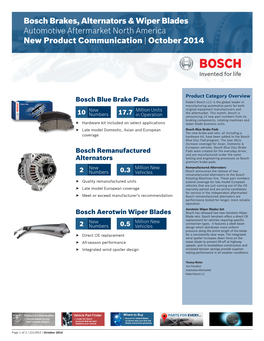 Bosch Brakes, Alternators & Wiper Blades Automotive Aftermarket