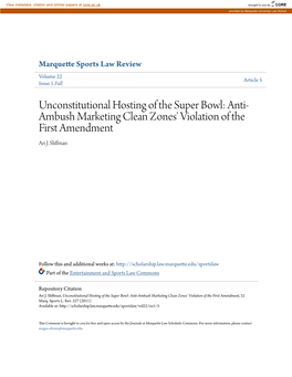 Unconstitutional Hosting of the Super Bowl: Anti-Ambush Marketing Clean Zones' Violation of the First Amendment, 22 Marq