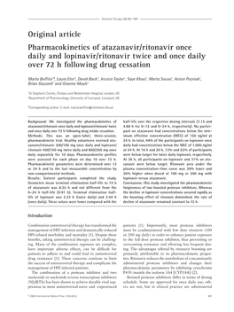 Original Article Pharmacokinetics of Atazanavir/Ritonavir Once Daily and Lopinavir/Ritonavir Twice and Once Daily Over 72 H Following Drug Cessation