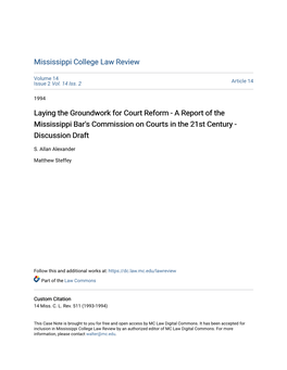 A Report of the Mississippi Bar's Commission on Courts in the 21St Century - Discussion Draft