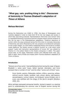 Discourses of Femininity in Thomas Shadwell's Adaptation of Timon Of